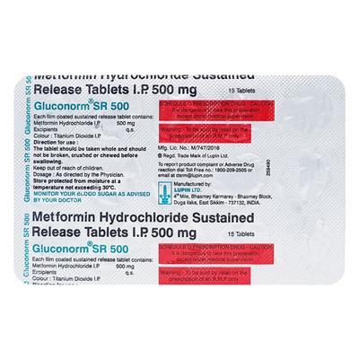 Gluconorm SR 500mg Tablet 15'S - Diabetes-Ant