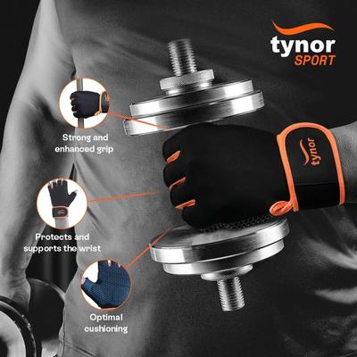 Tynor Sport Grip Gym Gloves with Support - Black & Orange (M) 1's - Gym Accessories