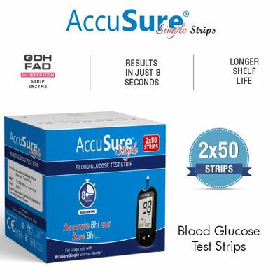 AccuSure Simple Gluco Test Strip 100's - Blood Glucose Monitors/Test Strips