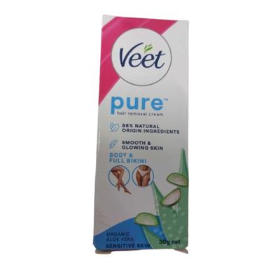 Veet Pure Sensitive Skin Body & Full bikini Hair Removal Cream - Organic Aloe Vera 30 g - Hair Removal Cream