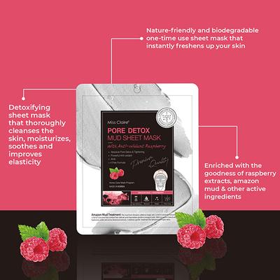 Miss Claire Pore Detox Mud Sheet Mask With Anti Oxidant Raspberry 15g - Sheet Masks