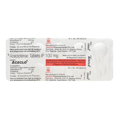 Aceclo 100mg Tablet 10'S - Pain relief-Nsa