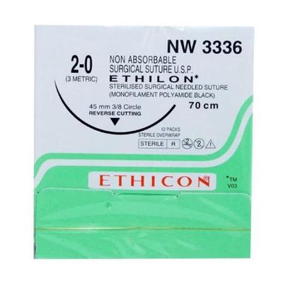 Ethilon 2-0 (3 metric) (70 cm) NW 3336 (Reverse Cutting) 45 mm 3/8 Circle - Surgical Instruments