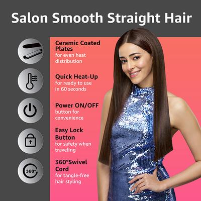 Vega Adore Hair Straightener with Ceramic Coated Plates (VHSH-18) Color 1's - Straighteners