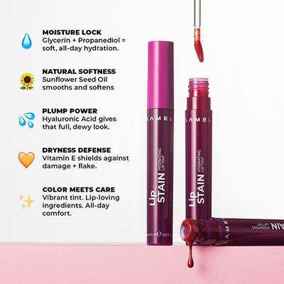 Lamel Lip Stain Hydrating Lip Tint 04 Temtation 2.7 gm - Lip Stains & Tints