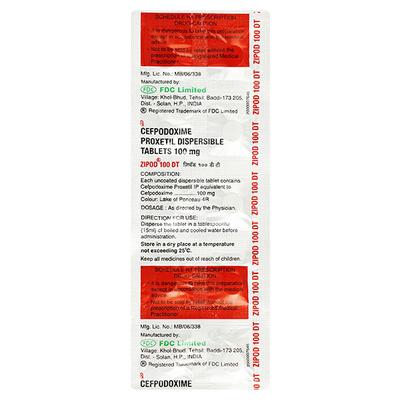 Zipod DT 100mg Tablet 10'S - Bacterial Infections-Cep