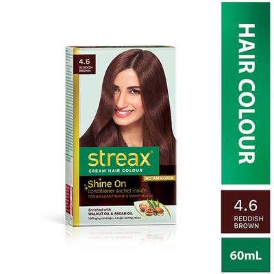 Streax Cream Hair Colour No Ammonia Shine On Enriched With Walnut Oil & Argan Oil - 4.6 Reddish Brown (30gm+25ml) 1's - Crème