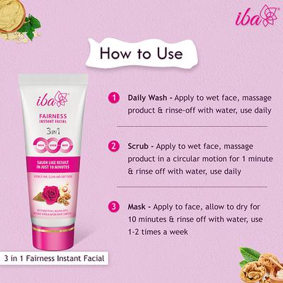 Iba Fairness Instant Facial (3In1 Mask Scrub Facial Wash) 100 gm - Facial Kits