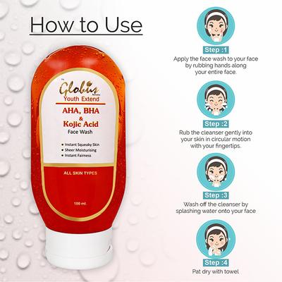 Globus Remedies Aha, Bha & Kojic Acid Face Wash 100 ml - Face Wash & Cleansers