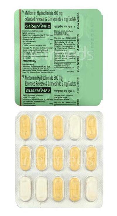 Glisen MF 2mg Tablet 15'S - Diabetes-Ant