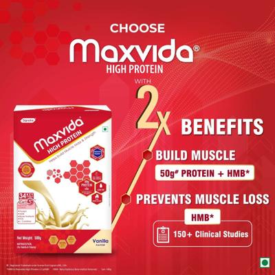 Maxvida High Protein Powder - Vanilla Flavour (Refill Pack) 500 g - Protein Drink