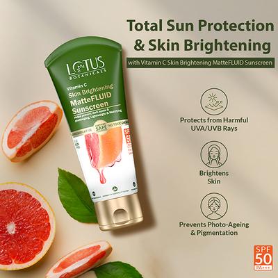 Lotus Botanicals Vitamin C Skin Brightening Mattefluid Sunscreen SPF 50 PA+++ for Men & Women 5 gm - Face Sunscreen