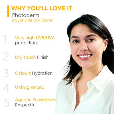 Bioderma Photoderm Aquafluide Claire SPF 50+ PA++++ Tinted Sunscreen - All Skin Types, In Vivo Tested 40 ml - Face Sunscreen
