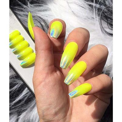Nails On Board Handmade Press On Gel Nails- Holographic Lemon Yellow X Small 50 gm - Nail Care