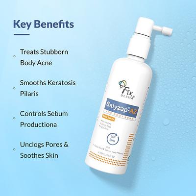 Fixderma 2% Salicylic Acid + 2% Azelaic Acid Salyzap AZ Acne Body Spray For Back & Upper Arms 100ml - Face Wash & Cleansers