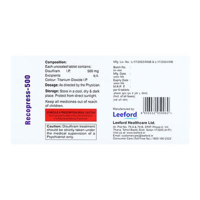 Recopress 500mg Tablet 6'S - Alcohol Addiction