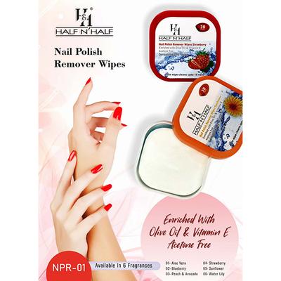 Half N Half Nail Polish Remover Wipes, Aloe Vera Enriched with Olive Oil & Vitamin E 20gm - Nail Polish Remover