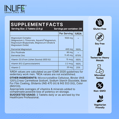 INLIFE Magnesium Complex Glycinate 5X 2000mg Tablets 60's - Multi-Vitamins