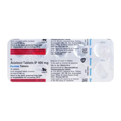 Zovirax 400mg Tablet 10'S - Viral infections-Ant