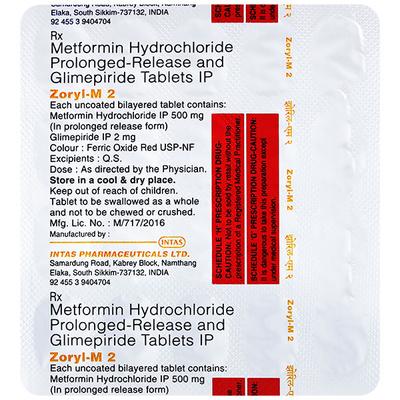 Zoryl M 2mg Tablet 20'S - Diabetes-Ant