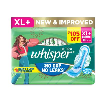 Whisper Ultra Hygiene + Comfort with Soft Wings Sanitary Pads (XL+) 30's - Sanitary Napkins