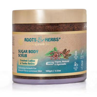 Roots & Herbs Sugar Body Scrub - Crushed Coffee & Tonka Beans 100 gm - Scrubs & Exfoliants