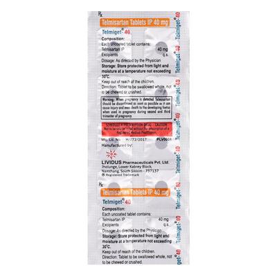 Telmiget 40mg Tablet 10'S - Hypertension-Ang