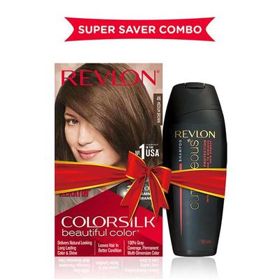 Revlon Colorsilk Hair Color with Keratin 3D Color No Ammonia - 4N Medium Brown + Outrageous Shampoo 90ml (91.8ml + 90ml) 1's - Crème