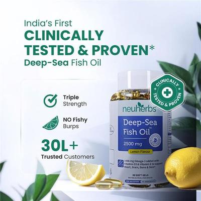 Neuherbs Deep Sea Fish Oil 2500 mg Softgel - Lemon 30's - Omega Fish Oil Fatty Acids