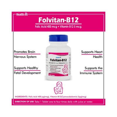 Healthvit Folvitan-B12 Folic Acid 400 mcg Vitamin B12 5 mcg-Tablets 60's - Multi-Vitamins