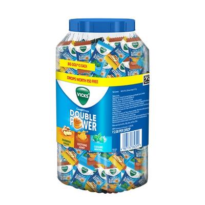 Vicks Cough Drops Double Power Candy - Menthol, Honey & Ginger (115's + 25's Free) 140's - Sore Throat Lozenges
