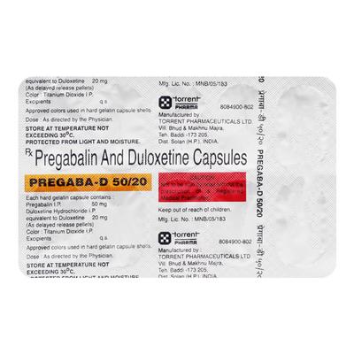 PREGABA D 50/20 Capsule 10's - Neuropathic Pain-Dru