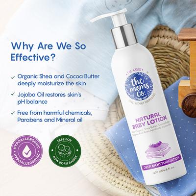 The Mom's Co. Natural Baby Lotion with Shea Butter, Cocoa Butter, Organic Rice Brain, Apricot & Jojoba Oils 400ml - Creams, Lotions & Oils