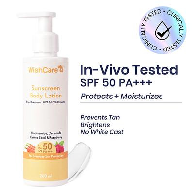 Wishcare Sunscreen Body Lotion SPF50 PA+++ - In Vivo Tested-UV Protection - No White Cast (200ml) - Body Sunscreen