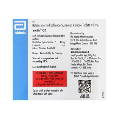 VERTIN OD 48mg Tablet 15's - Vertigo-Ant