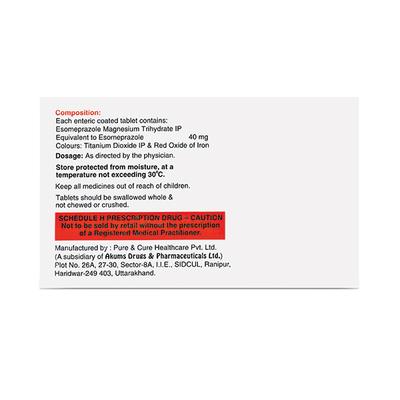 Esoz 40mg Tablet 15'S - Ulcer/Reflux/Flatulence-Aaa