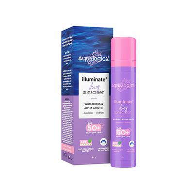 Aqualogica Illuminate + Dewy Lightweight Sunscreen Gel SPF 50+ PA++++ for Luminous & Hydrated Skin (50 g) - Face Sunscreen