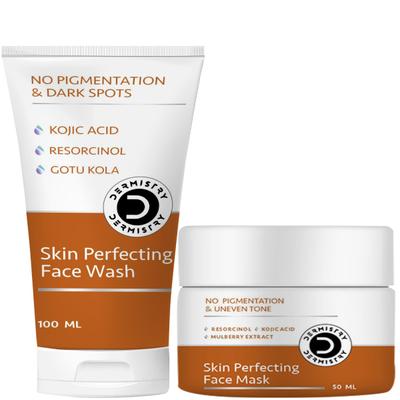 Dermistry No Pigmentation & Dark Spots Kojic Acid Skin Perfecting Face Wash 100 ml + No Pigmentation Kojic Acid Skin Perfecting Face Mask 50 ml - Masks & Peels