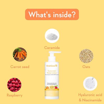 Wishcare Sunscreen Body Lotion SPF50 PA+++ - In Vivo Tested-UV Protection - No White Cast (200ml) - Body Sunscreen