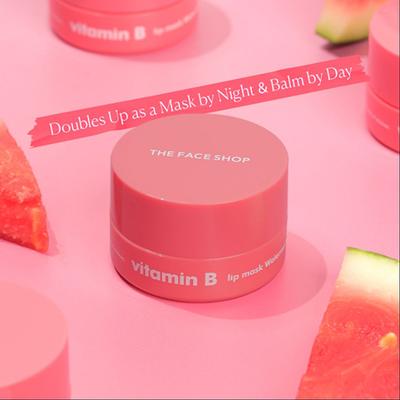 The Face Shop Vitamin B Tinted Overnight Lip Balm with Watermelon, Shea Butter for Soft, Pink Lips 7 gm - Lip Balms