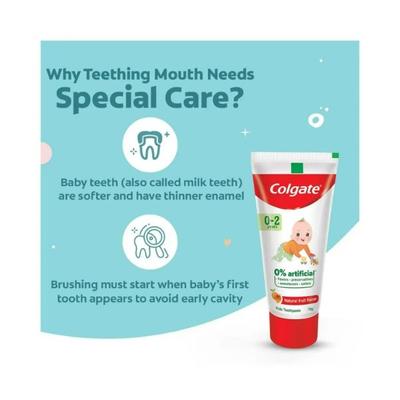 Colgate-Palmolive, Colgate Toothpaste for Kids (0-2 years), Natural Fruit Flavour, Fluoride Free - Tube 70 gm - Toothpaste