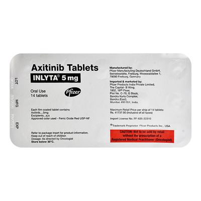 INLYTA 5mg Tablet 14's - Cancer Oncology-Cyt