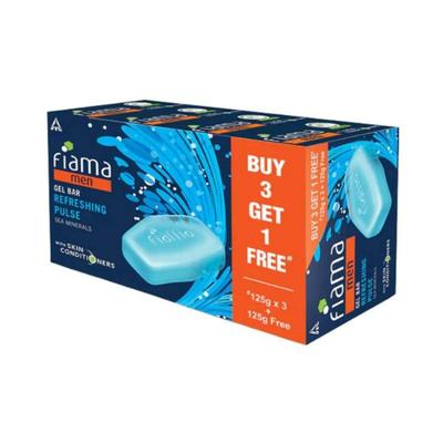 Fiama Men Refreshing Pulse Gel Bar with Sea Minerals, Skin Conditioners 125 X3 +125gm 4's - Soaps