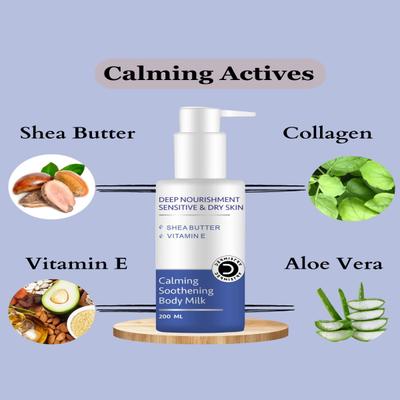 Dermistry Sensitive & Dry Skin Calming Soothening Body Milk Lotion 200 ml + Revitalize Ultra Dry Skin Nourishing Body Butter 100 ml - Body Butter