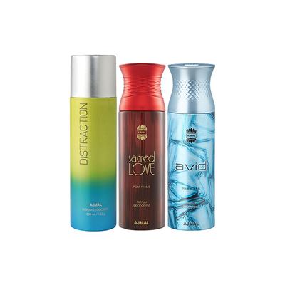 Ajmal 1 Distraction,1 Sacred Love And 1 Avid Deodorants Pack of 3 200 ml - Deodorants/Roll-Ons