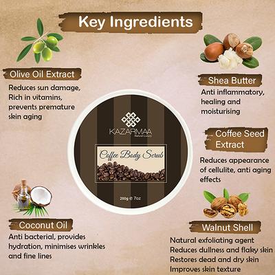 Kazarmaa Anti-Cellulite Coffee Body Scrub with Shea Butter, Coconut Oil and Walnut Shell 250 gm - Scrubs & Exfoliants