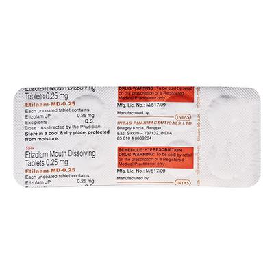 Etilaam MD 0.25mg Tablet 10'S - Anxiety-Anx