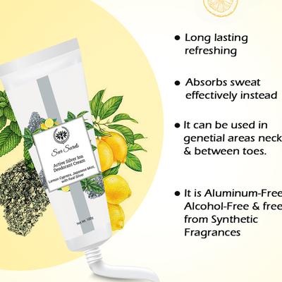 Seer Secrets Active Silver Ion Deodorant Cream - Lemon Cypress, Japanese Mint with Real Silver 100 gm - Lotions & Creams