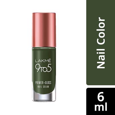 Lakme 9To5 Primer + Gloss Nail Colour Olive Green 6 Ml - Nail Polish