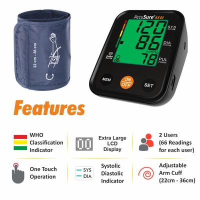 AccuSure Automatic Digital Blood Pressure Monitor 3 Color Display (AS02) 1's - Blood Pressure Monitor Device